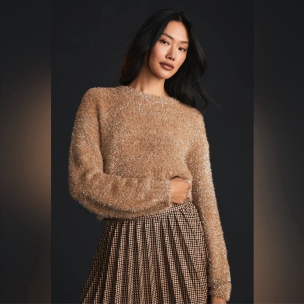 XS Maeve from Anthro sweater MAEVE TINSEL EYELASH SWEATER.